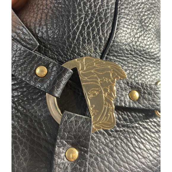 Versace Collection Black Leather Riding Boots Strap Gold Medusa Head 36 Size 5.5 - Picture 8 of 10